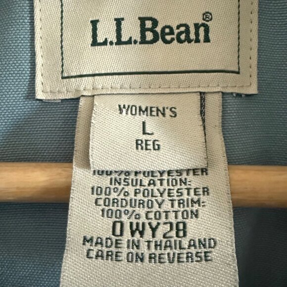 Y2K Era L.L. Bean Barn Coat L Rare Lt Blue w/Corduroy Trim Quilt Insulated Jacke - Picture 5 of 16